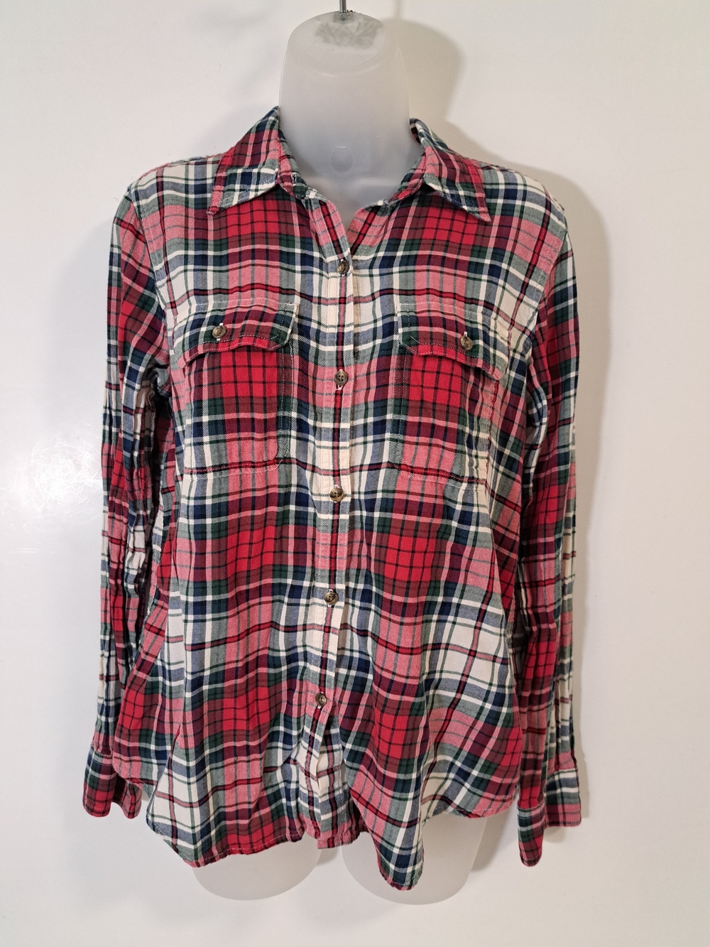 Plaid Button-Down Shirt in Red, Navy & White Medium